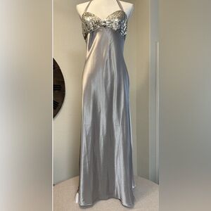 Vintage Victoria Secret Metallic Sequin Maxi Slip Dress Size Medium Silver Disco